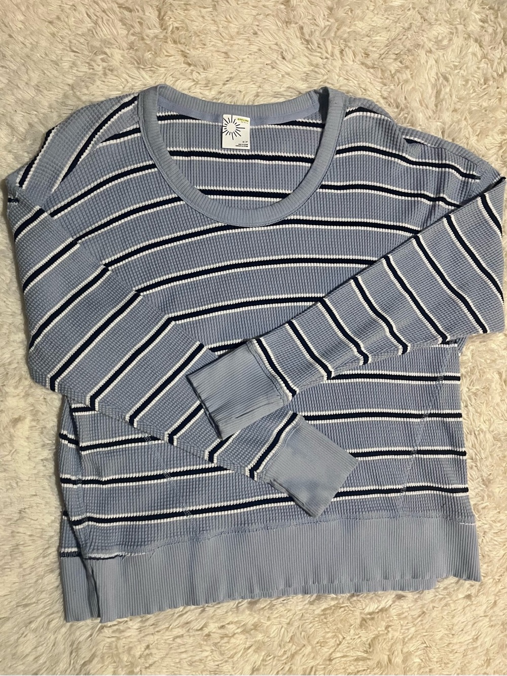 Women's Aerie Offline Light Blue Striped Crewneck Sweater